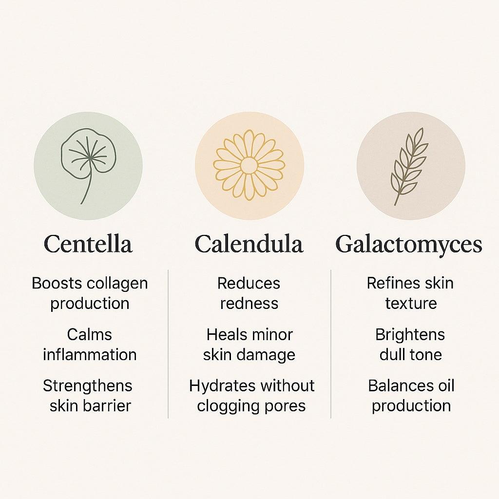 centella-calendula-galactomyces-skincare-benefits-infographic - Delune 