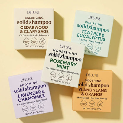Lavender & Chamomile Solid Shampoo Bar - Soothes · Sensitive Scalp Relief - Delune 