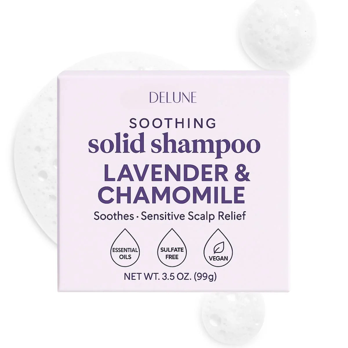 Lavender & Chamomile Solid Shampoo Bar - Soothes · Sensitive Scalp Relief - Delune 