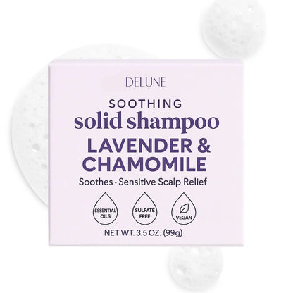 Lavender & Chamomile Solid Shampoo Bar - Soothes · Sensitive Scalp Relief - Delune 