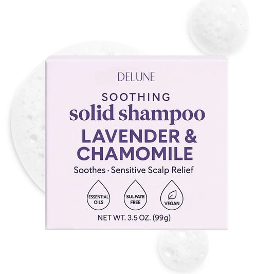 Lavender & Chamomile Solid Shampoo Bar - Soothes · Sensitive Scalp Relief - Delune 